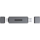 Sitecom USB-A + USB-C Stick Card Reader with USB Port kaartlezer Grijs