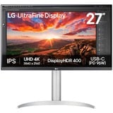 LG UltraFine 27UP850K-W 27" 4K UHD monitor Zilver/zwart, 2x HDMI, DisplayPort, 2x USB-A, USB-C