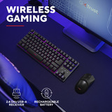 Trust GXT 832 Thado Draadloze set desktopset Zwart, US lay-out (QWERTY), 80% (TKL), RGB, 800 - 6.400 dpi
