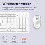 Trust Ody II Draadloos Toetsenbord en Muis Set desktopset Wit, US lay-out (QWERTY), 100%, Stille Toetsen