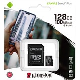 Kingston Canvas Select Plus microSD Card 128 GB geheugenkaart Zwart, SDCS2/128GB, Class 10 UHS-I A1, Incl. Adapter