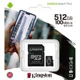 Kingston Canvas Select Plus microSD Card 512 GB geheugenkaart Zwart, SDCS2/512GB, Class 10 UHS-I A1, Incl. Adapter