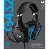 Logitech G432 7.1 Surround Sound Wired over-ear gaming headset Zwart/blauw, Pc, PlayStation 4, PlayStation 5, Xbox One, Xbox Series X|S, Nintendo Switch
