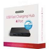 Sitecom USB 3.0 Fast Charging Hub 4 Port usb-hub Zwart, CN-085