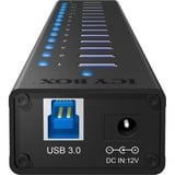 ICY BOX IB-AC6113 usb-hub Zwart, 13x USB 3.0, 1x USB oplaadpoort