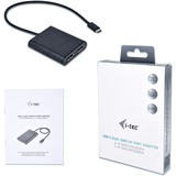 i-tec USB-C 3.2 Gen 2 naar 2x DisplayPort adapter Zwart, 0,3 meter, 4K