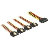 DeLOCK 15-pins SATA power naar 4x 15-pins SATA power kabel Zwart/rood, 15 centimeter