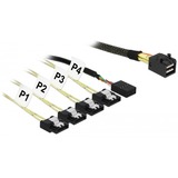 DeLOCK Mini SAS HD SFF-8643 naar 4 x SATA 7 Pin adapter Zwart, + Sideband 1 m Metal