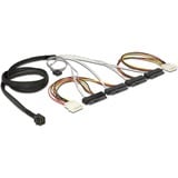 DeLOCK Mini SAS HD SFF-8643 naar 4x SAS SFF-8482 + 2x 4-pin 5,25" adapterkabel Zwart, 1 meter