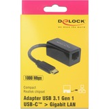 DeLOCK USB-C 3.2 Gen 1 naar RJ-45 Gigabit LAN adapter Zwart, 10/100/1000 Mbps