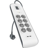 Belkin Spanningsbeveiliger met 8 stopcontacten en 2 USB-poorten  stekkerdoos Grijs/wit