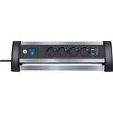 Brennenstuhl Alu-Office-Line stekkerdoos 4-voudig + 2x USB Zwart/aluminium, 1,8 meter
