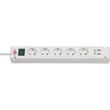 Brennenstuhl Bremounta stekkerdoos 5-voudig stekkerdoos Wit, 2x USB