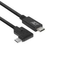ACT Connectivity USB 3.2 USB-C (recht) naar USB-C (links/rechts haaks) kabel Zwart, 5 Gbit/s, 60W, 1 meter