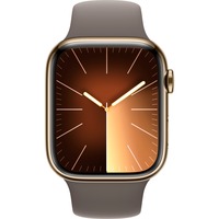 Apple Watch Series 9 smartwatch Goud/bruin, Roestvrij staal, 45 mm, Sportbandje (M/L), GPS + Cellular