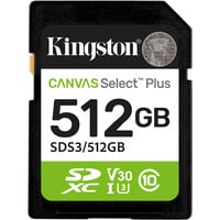 Kingston Canvas Select Plus 512 GB SDXC geheugenkaart UHS-I U3, Class 10, V30