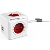 Allocacoc PowerCube Extended, stekkerdoos met USB Wit/rood, België | Frankrijk