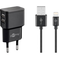 goobay Dual Apple Lightning Charger Set (12 W) Zwart, 1 meter