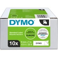 Dymo D1 tapecassette zwart op wit, 9mm x 7m printlint 10 stuks