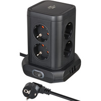 Brennenstuhl Stekkerdoos toren met 8 stekkerdozen in 45° opstelling stekkerdoos Zwart, 2x USB A, 1x USB C Power Delivery