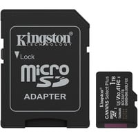 Kingston Canvas Select Plus 1 TB MicroSDXC geheugenkaart Zwart, UHS-I U3, Class 10, V30, Incl. SD Adapter