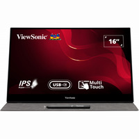 ViewSonic USB-C Multi-Touch Portable Monitor TD1655 16" Zwart, 1x Mini HDMI, 2x USB-C