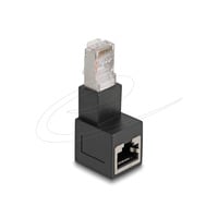 DeLOCK RJ45 plug to RJ45 jack Adapter Cat.6A 90° downwards angled Zwart