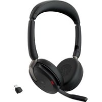 Jabra Evolve2 65 Flex Duo WLC, MS on-ear headset Zwart, Stereo, USB-C, Link380c, Microsoft Teams, met oplader