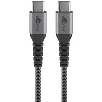 goobay USB-C textielkabel met metalen aansluitingen Grijs/zilver, 0,5 meter, 60W