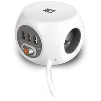 ACT Connectivity Stekkerdoos cube met 3 stopcontacten, USB-A-poorten, 1,5m (België) stekkerdoos Wit