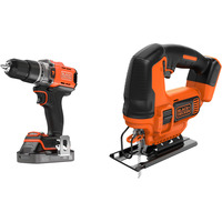 BLACK+DECKER 18V Schroefklopboormachine + 18V Pendeldecoupeerzaag Bundel Zwart/oranje