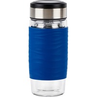 Emsa Tea Mug Thermosbeker 0,4 Liter Blauw/transparant, Glas, schroefdop