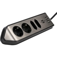 Brennenstuhl Estilo Hoekstekkerdoos 4-voudig stekkerdoos Zwart/roestvrij staal, 2x USB