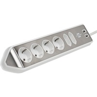 Brennenstuhl Estilo hoekstopcontact 4-voudig met USB-oplaadfunctie stekkerdoos Wit/roestvrij staal