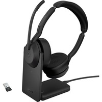 Jabra Evolve2 55, Incl. oplaadstandaard on-ear headset Zwart, Stereo, Microsoft Teams, USB-A, Link380a
