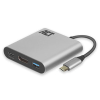 ACT Connectivity USB-C multiport adapter voor 1 HDMI monitor, 1x USB-A, PD pass-through Grijs