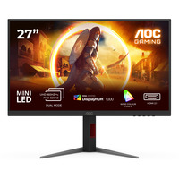 AOC U27G4XM MiniLED dual gaming monitor 27" 4K UHD  Zwart/rood, 1x HDMI, 1x DisplayPort, USB-A, USB-B, 320 Hz