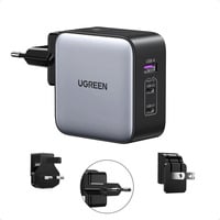 Ugreen Nexode 65W USB C GaN Oplader met 3 poorten met EU/US/UK Stekker Zilver/zwart