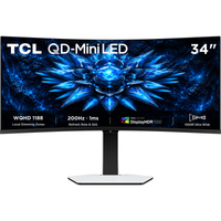TCL 34C2A 34" curved gaming monitor Zwart, 1x DisplayPort, 2x HDMI, 1x USB-C, 2x USB-A, 200 Hz