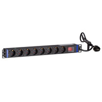 DSI 19 inch 8 voudige stekkerdoos met schakelaar Zwart, 8x stekker, voor 8 stekkers