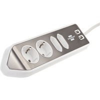 Brennenstuhl Estilo Hoekstekkerdoos 4-voudig stekkerdoos Wit/roestvrij staal, 2x USB