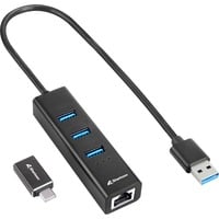 Sharkoon 3-Port USB 3.2 Gen 1 Aluminium + Gigabit LAN dockingstation Zwart