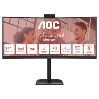 AOC CU34E4CW 34" Curved UltraWide monitor Zwart, HDMI, DisplayPort, Audio, LAN, USB-C, Webcam