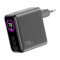 Sitecom 70W GaN Power Delivery Wall Charger with full color LED display oplader Zwart