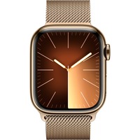 Apple Watch Series 9 smartwatch Goud/goud, Roestvrij staal, 41 mm, Milanees bandje, GPS + Cellular