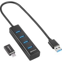Sharkoon 4-Port USB 3.2 Gen 1 Aluminium Hub usb-hub Zwart
