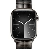 Apple Watch Series 9 smartwatch Grafiet/grafiet, Roestvrij staal, 41 mm, Milanees bandje, GPS + Cellular