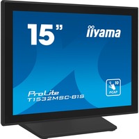 iiyama ProLite T1532MSC-B1S 15" touchscreen monitor Zwart (mat), VGA, HDMI, DisplayPort, Audio 