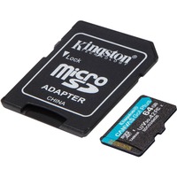 Kingston Canvas Go! Plus microSD 64 GB geheugenkaart Zwart, Incl. adapter, Class 10, UHS-I U3, V30, A2