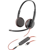 Plantronics Blackwire 3225 duo on-ear headset Zwart, 3,5mm aansluiting, USB-C